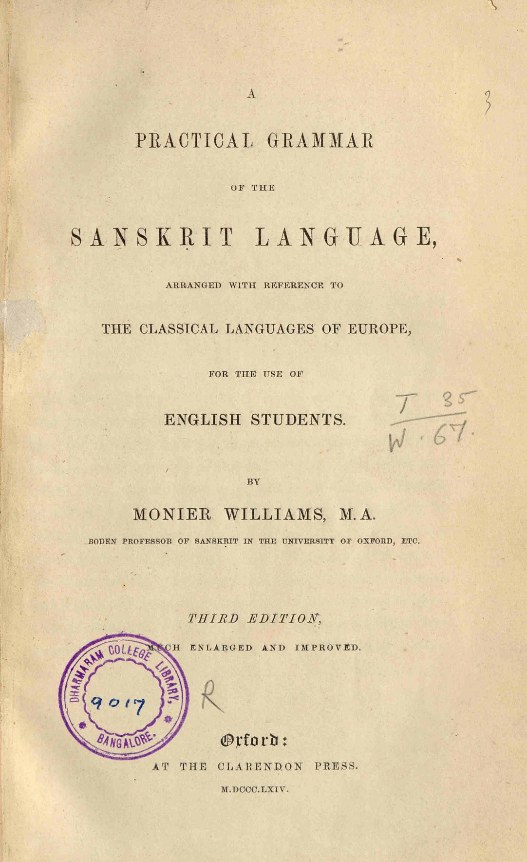 1864 - Practical Grammer of the Sanskrit Language - Monier Williams