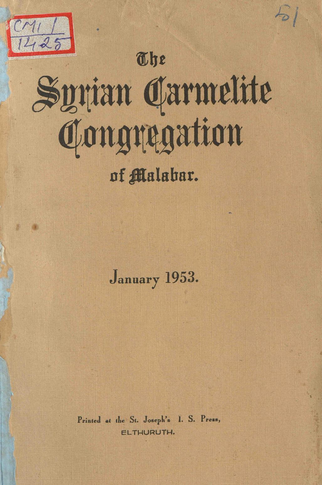 1953 - The Syrian Carmalite Congregation of Malabar