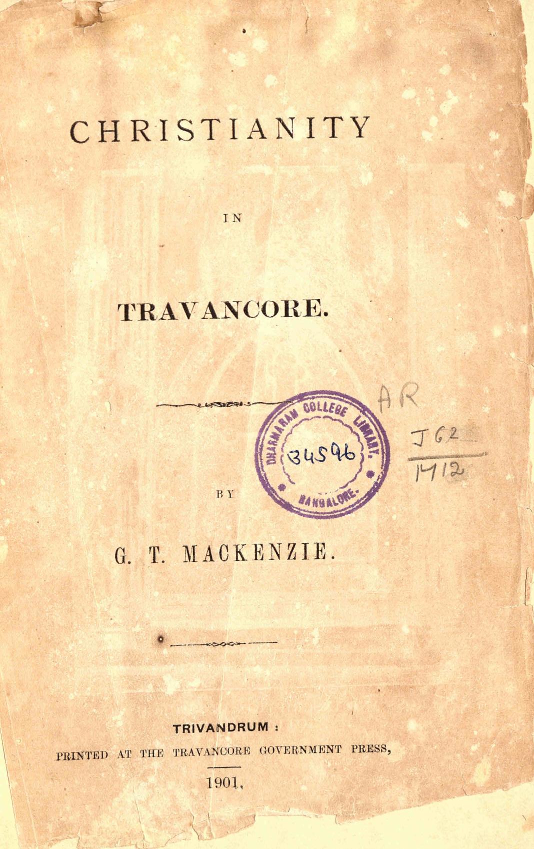 1901 - Christianity In Travancore - G - T - Mackenzie