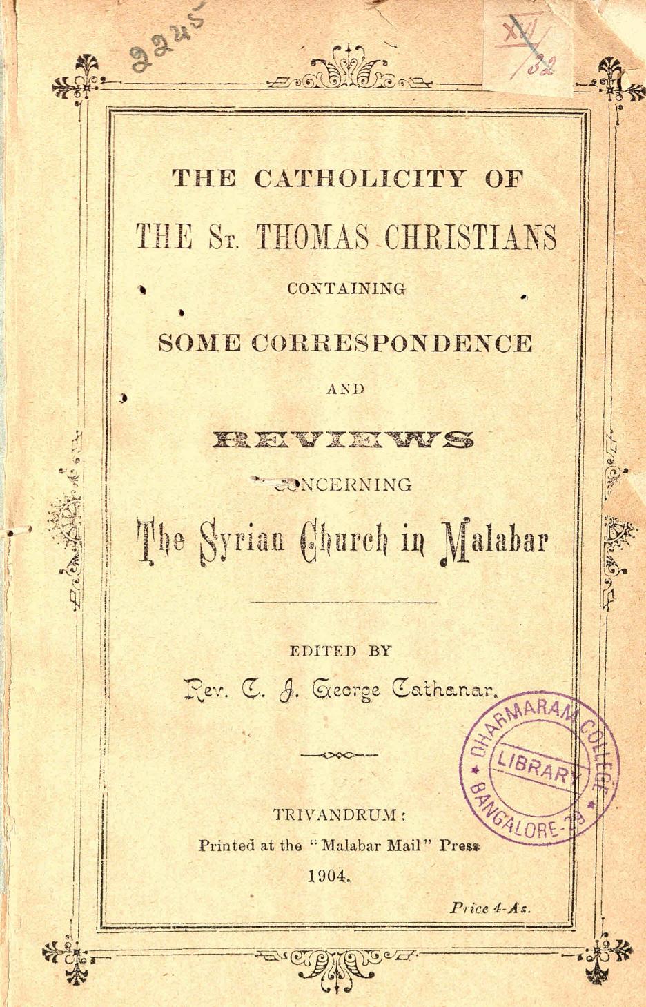1904 - The Catholicity of the St. Thomas Christians