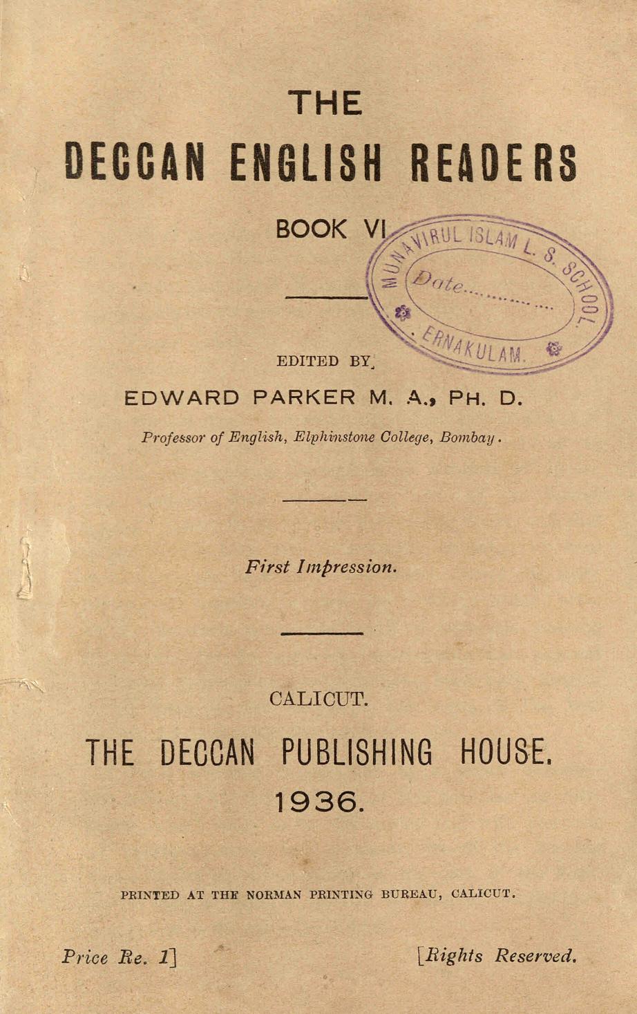  1936 - The Deccan English Readers -Book VI