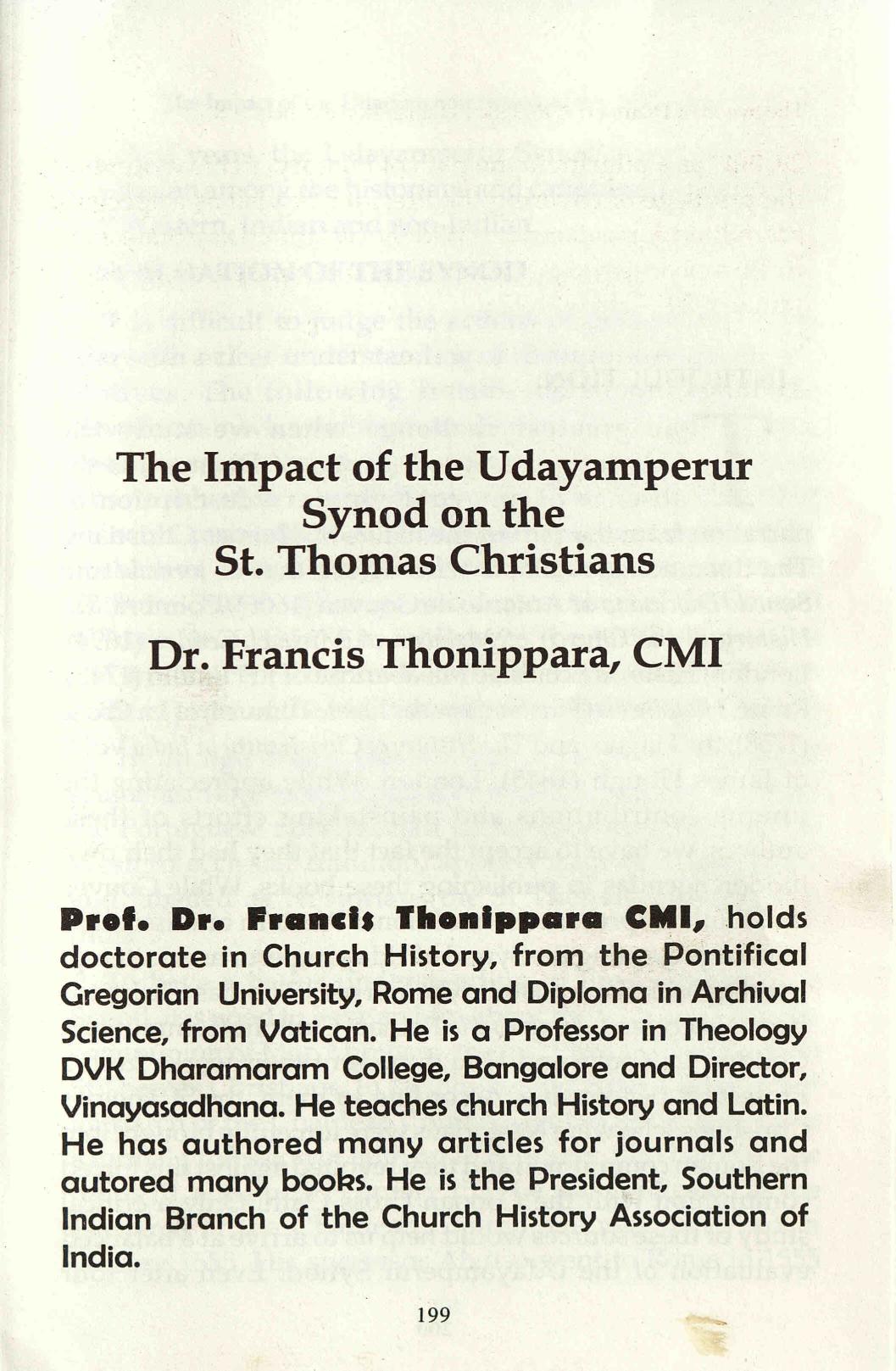 2018 - Impact of the Udayamperur Synod on the St. Thomas Christians - Francis Thonippara CMI