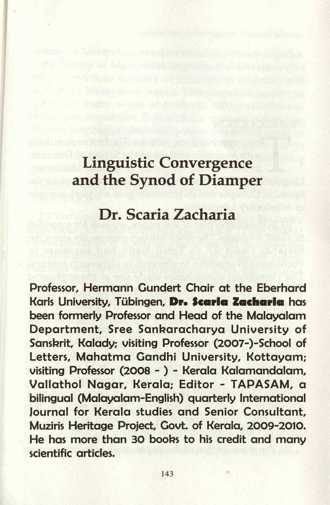2018 - Linguistic Convergence Synod of Diamper - Scaria Zacharia