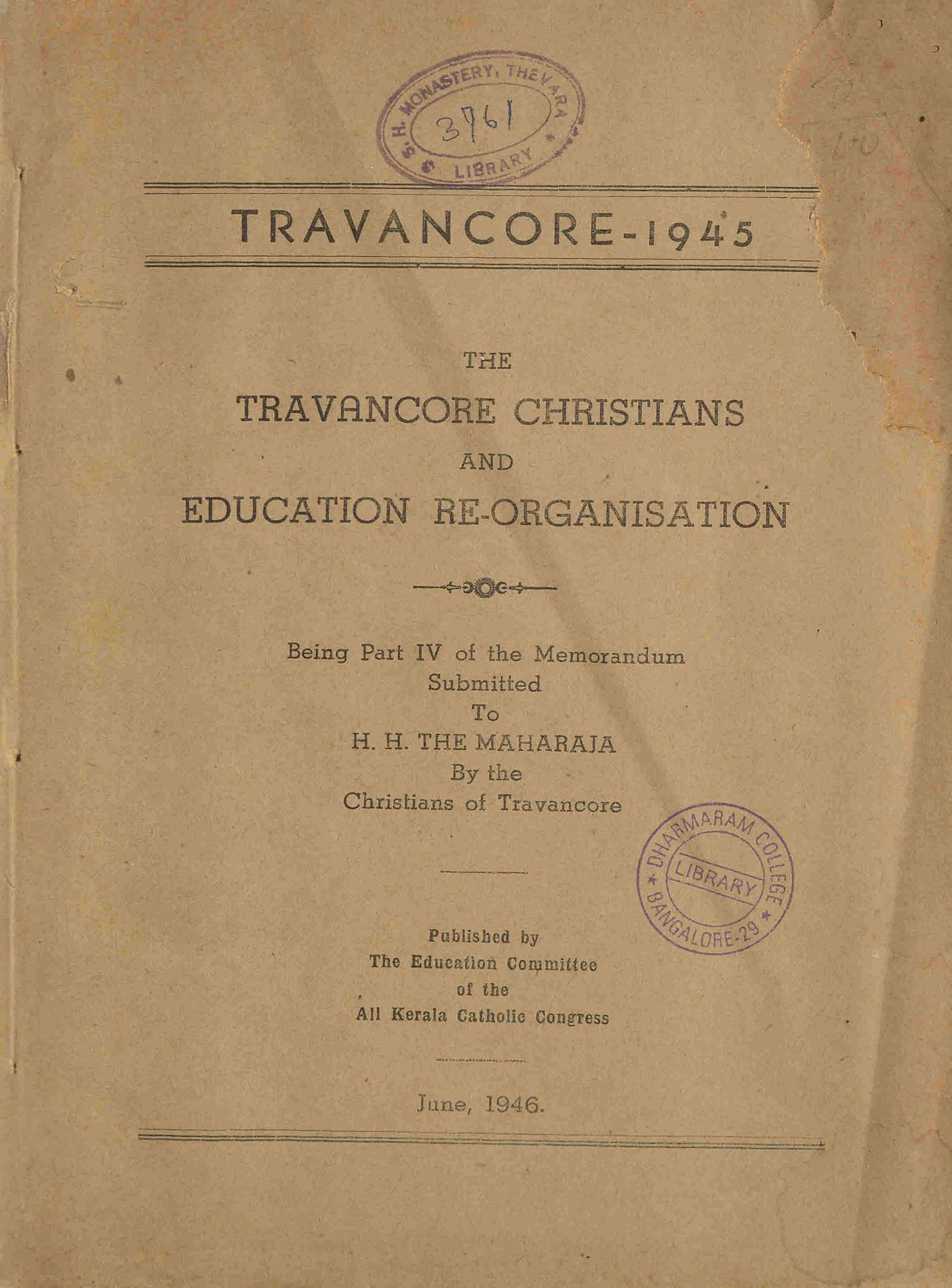  1946 - The Travancore Christians and Education Re-Organisation