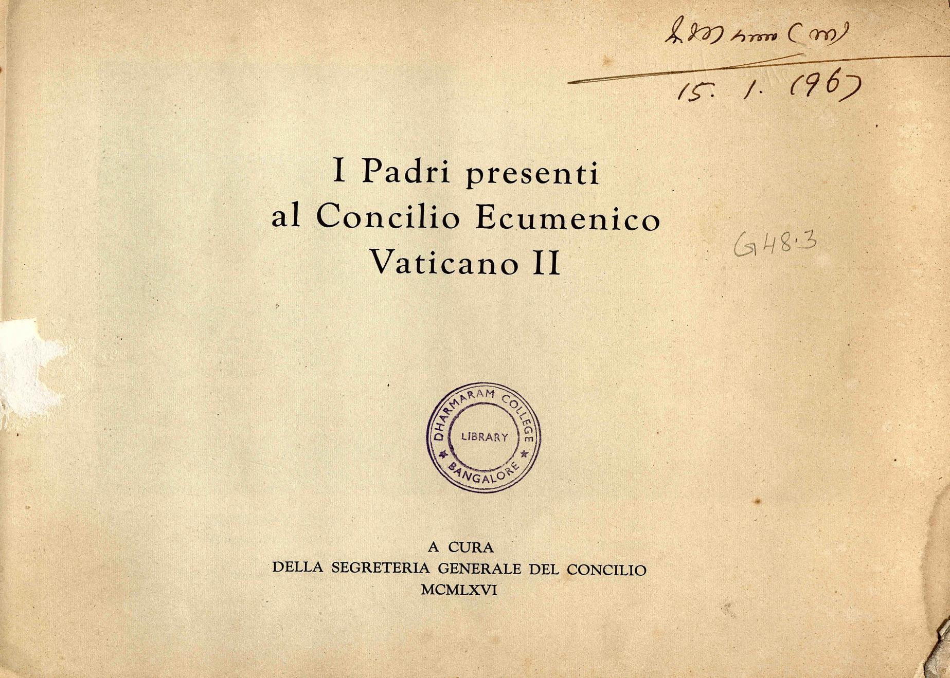 1966 - I Padri Presenti Al Concillio Ecumenico - Vaticano II
