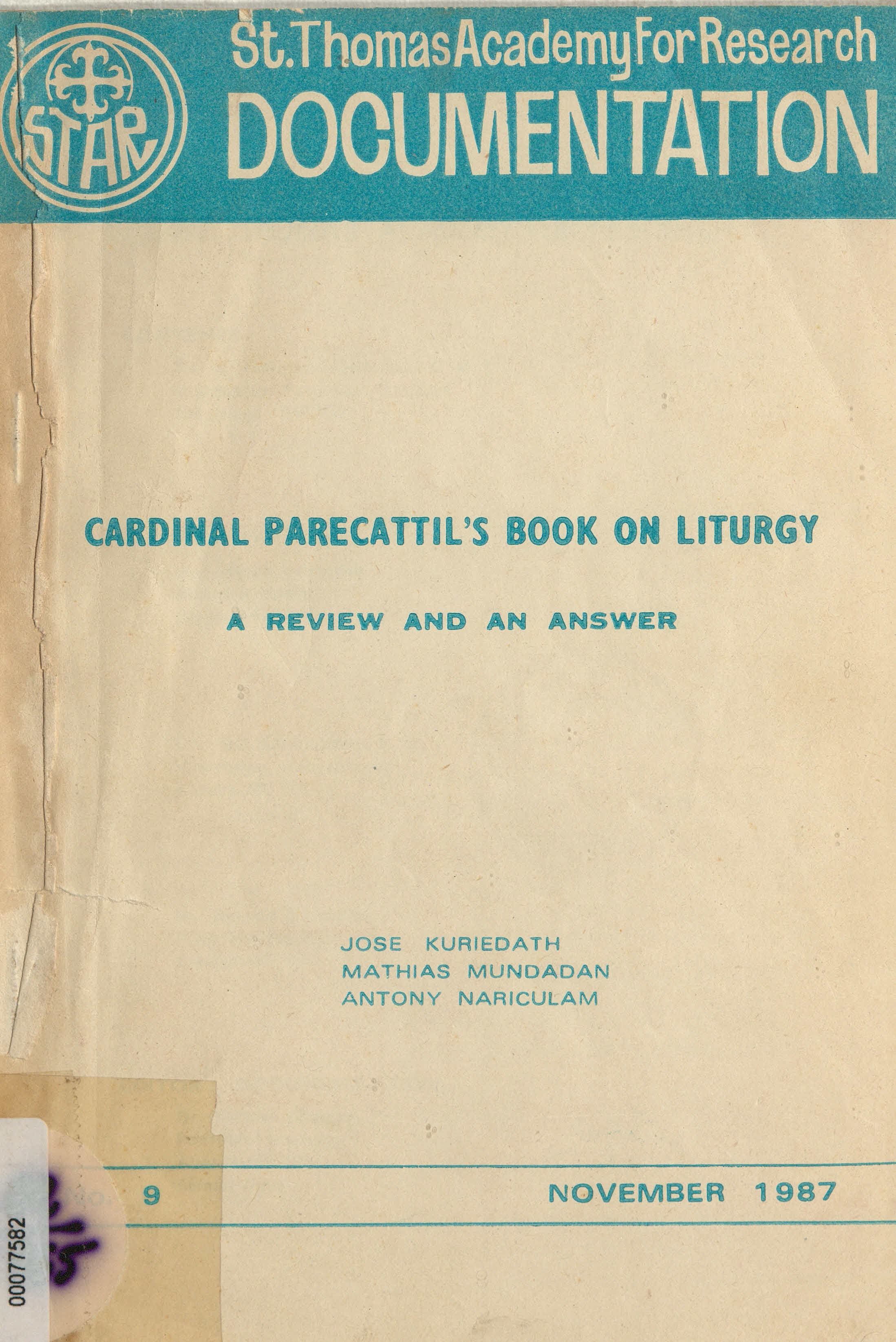 1987 - Cardinal Parecattils Book on Liturgy