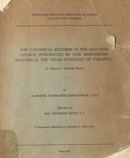 1971- Canonical Reforms In The Malabar Church - Alphonse Pandinjarekanjirathinkal