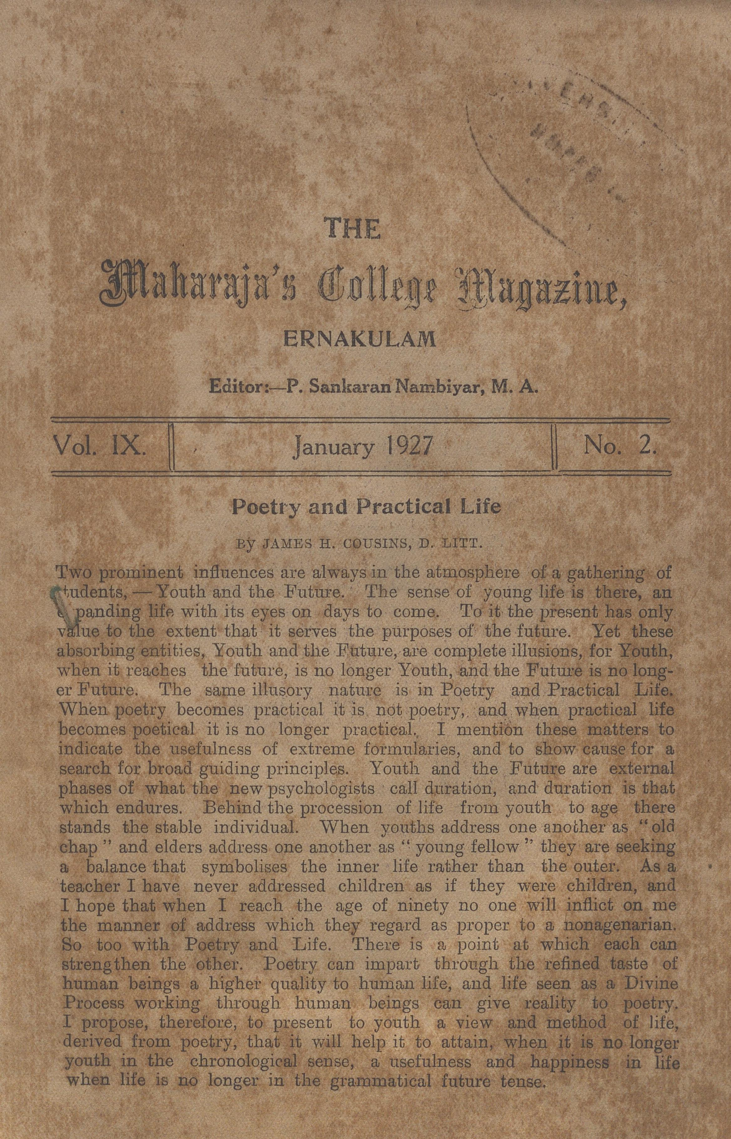 1927 - The Maharaja's College Magazine Ernakulam- Vol. IX January issue 02