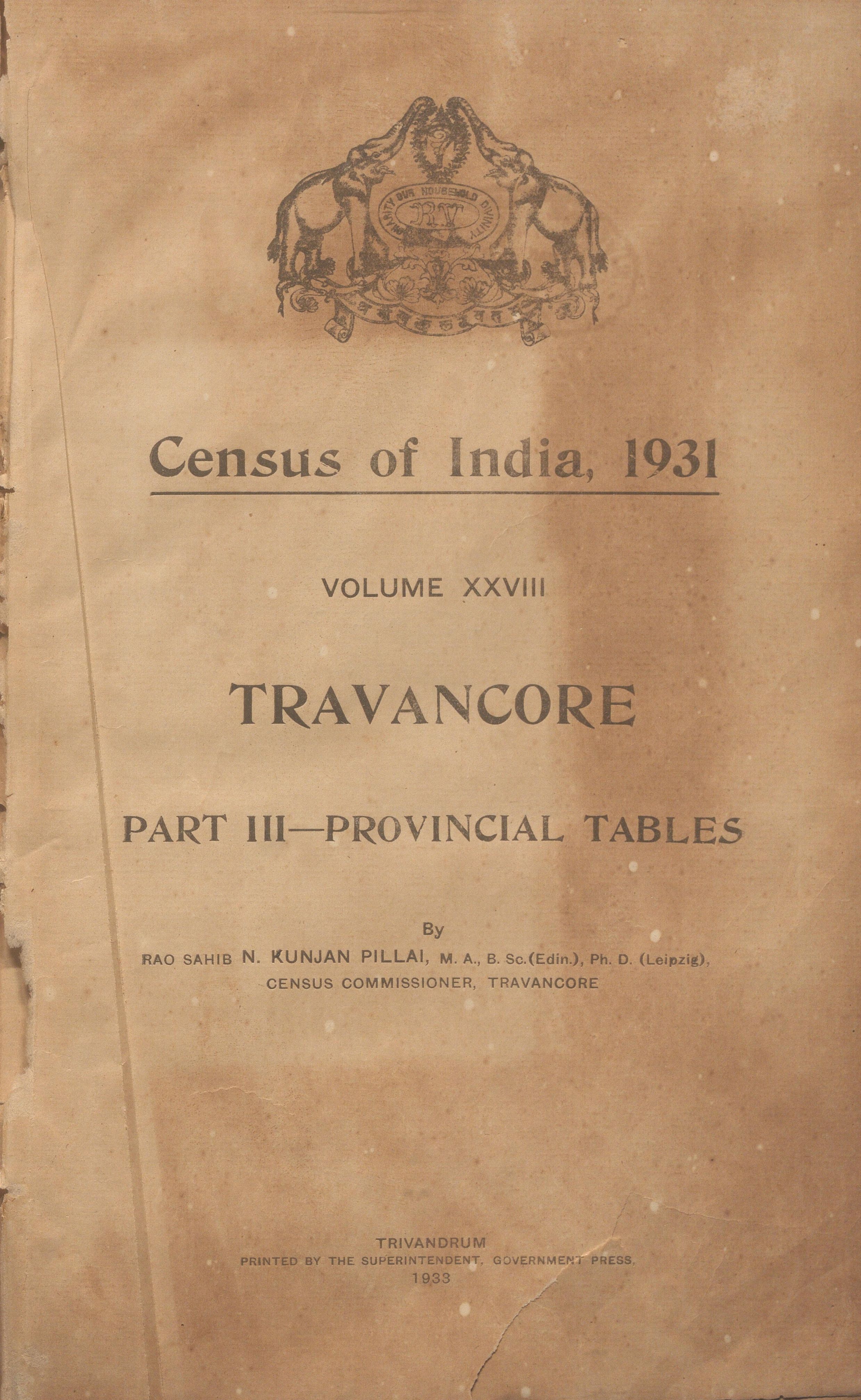 Census of India Travancore-1931- Vol. XXVIII-Part III-Provincial Tables