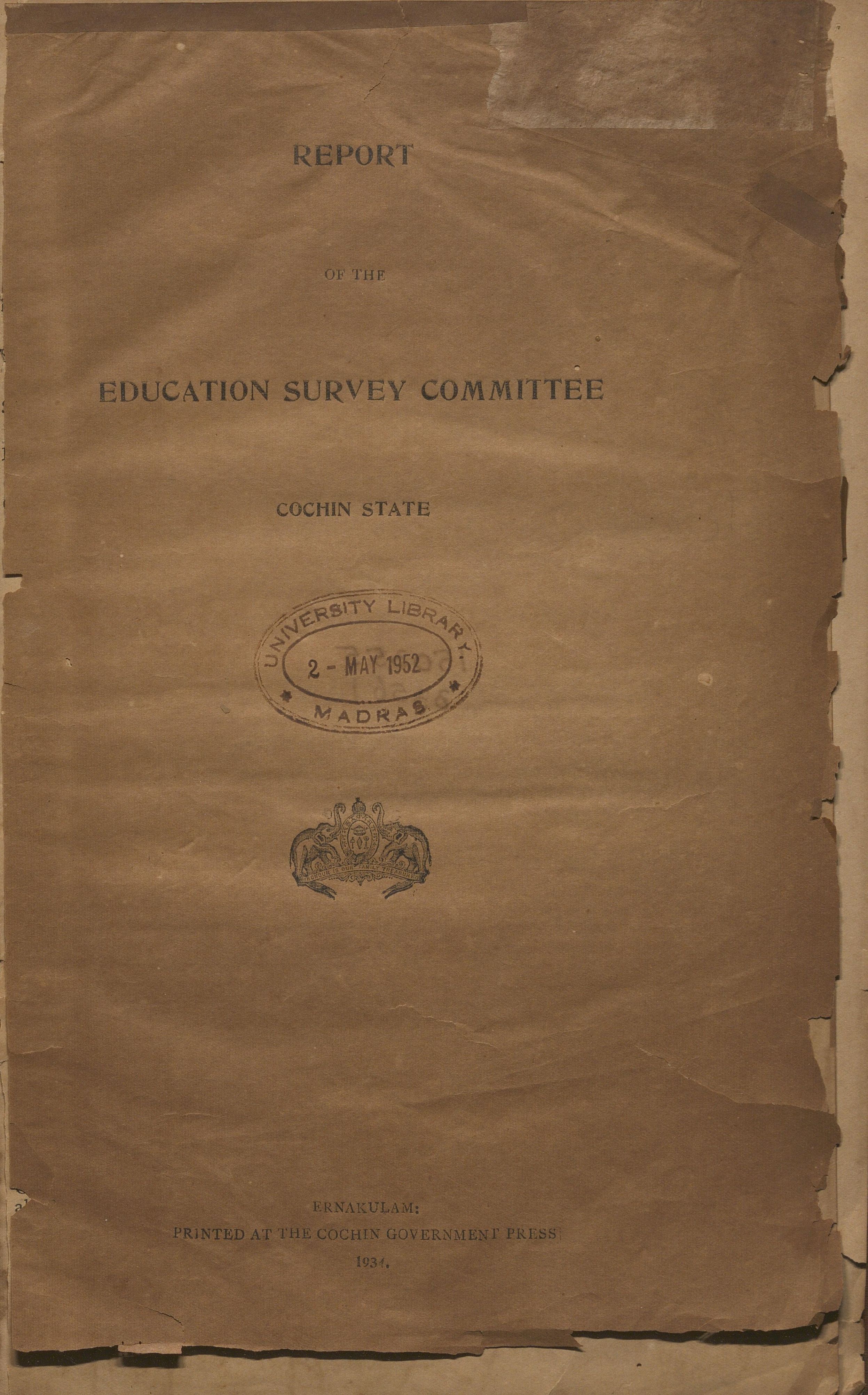 1934-Report Of The Education Survey Committee Cochin State