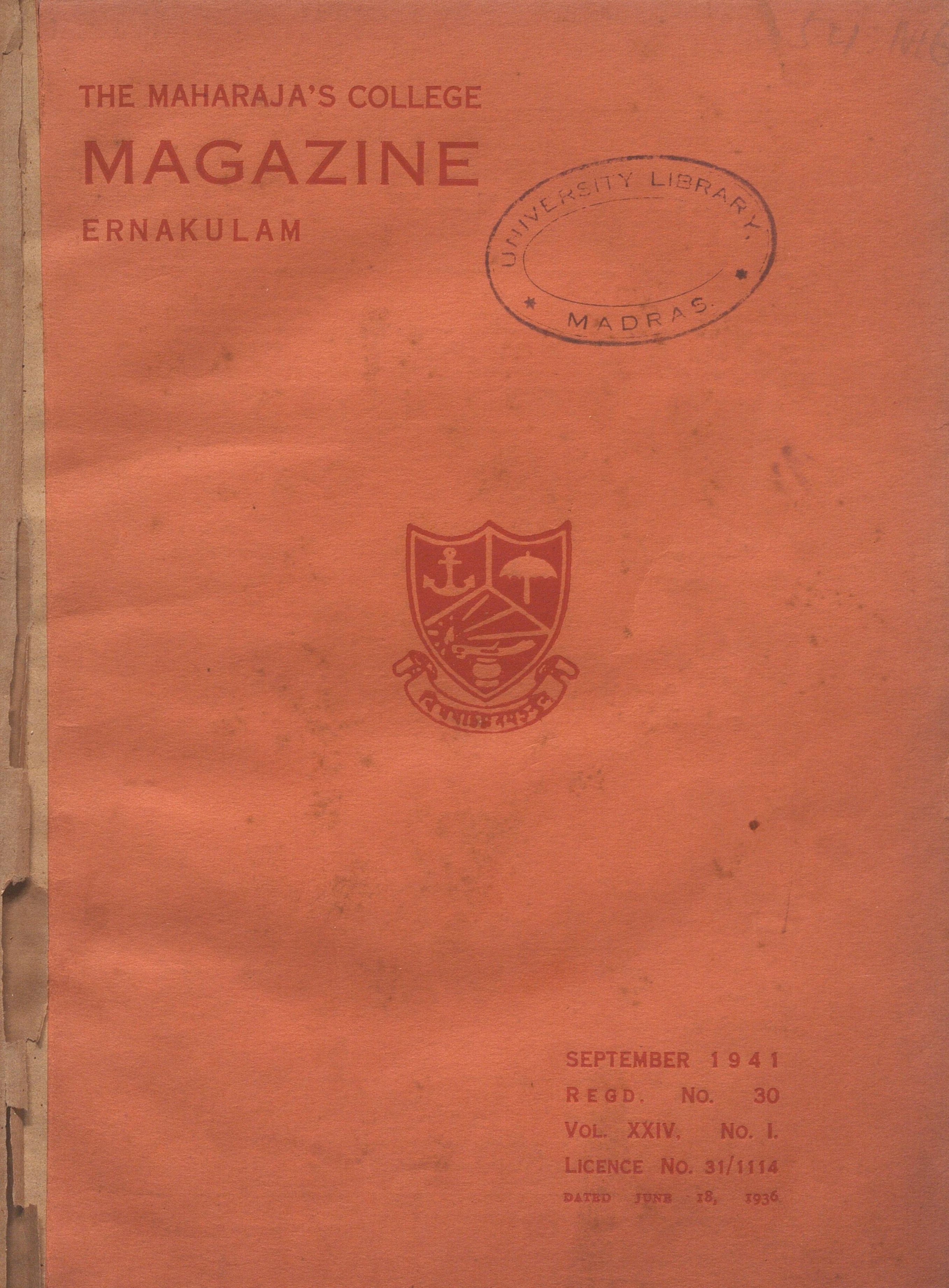 1941 Ernakulam Maharaja's College Magazine Vol- XXIV - Issue - 01