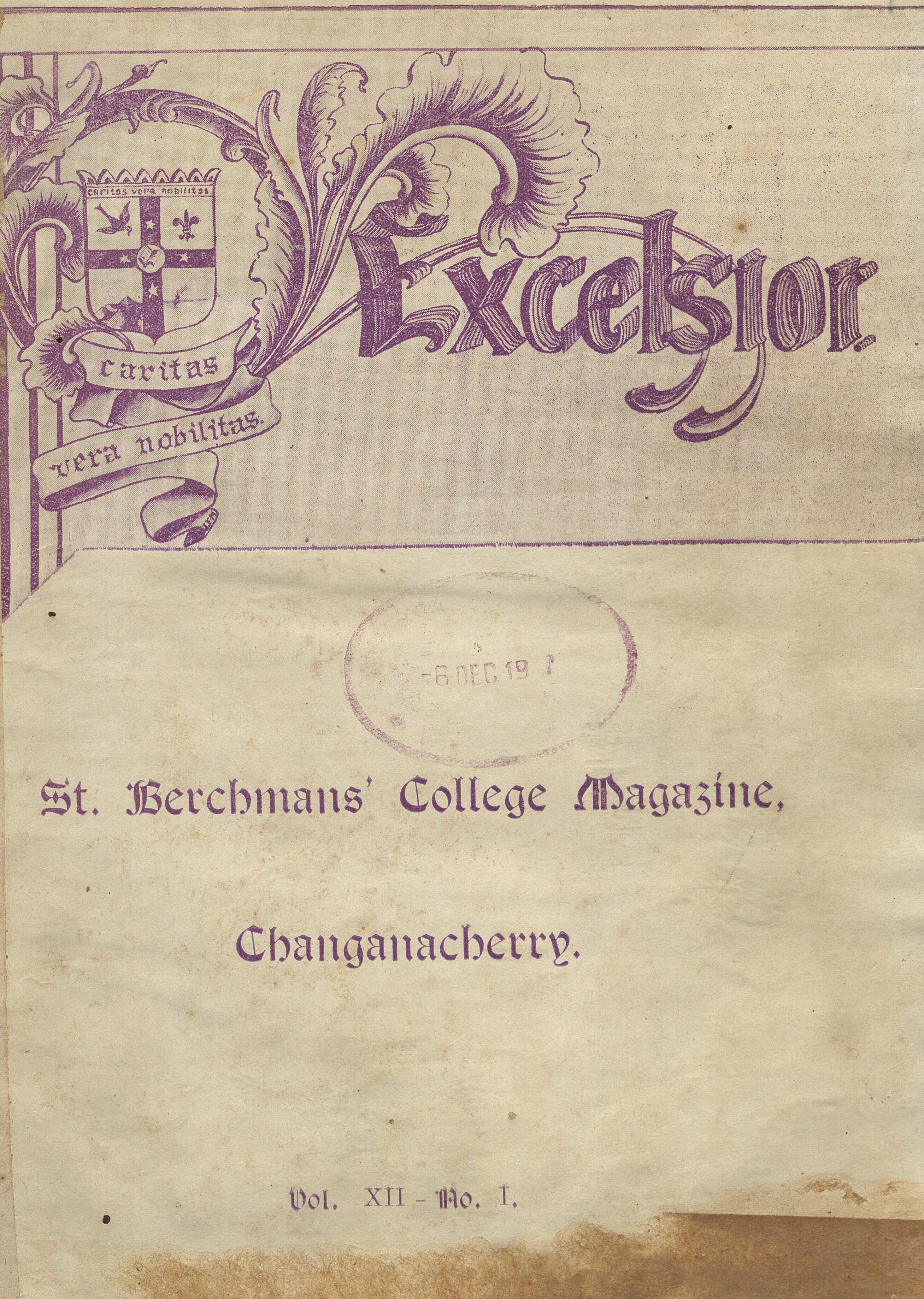 1937 - November- Excelsior - St. Berchmans College Magazine Changanacherry - Vol - XII - Issue - 01